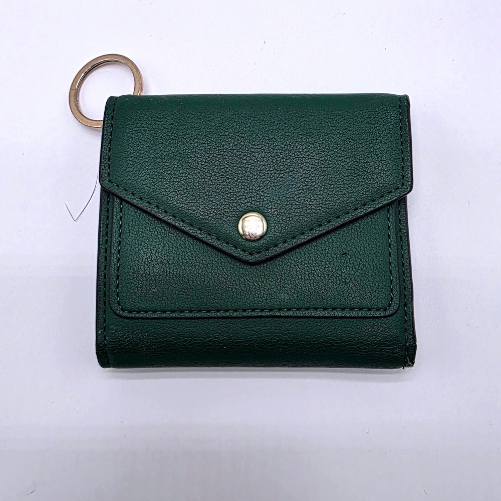 Forest Green Trifold Wallet with Key Ring and Rose Detail Gold Hardware Small